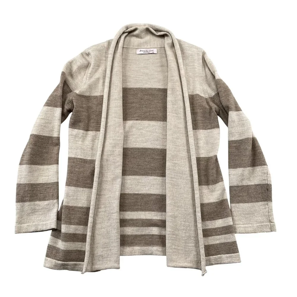 Brunella Gori Open Cardigan Sweater Womens Medium Beige‎ Brown Merino Wool